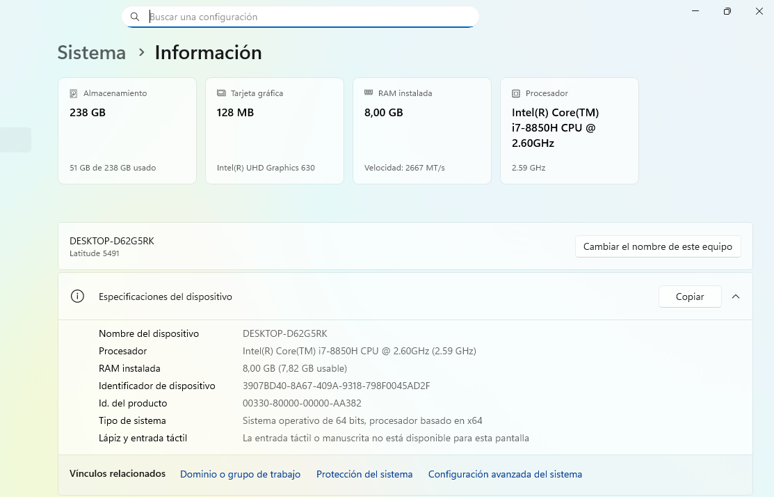 Portátil Dell Latitude 5491 14″ i7-8850H | 12 Núcleos | 8GB RAM | SSD 256GB (7139) - Imagen 11