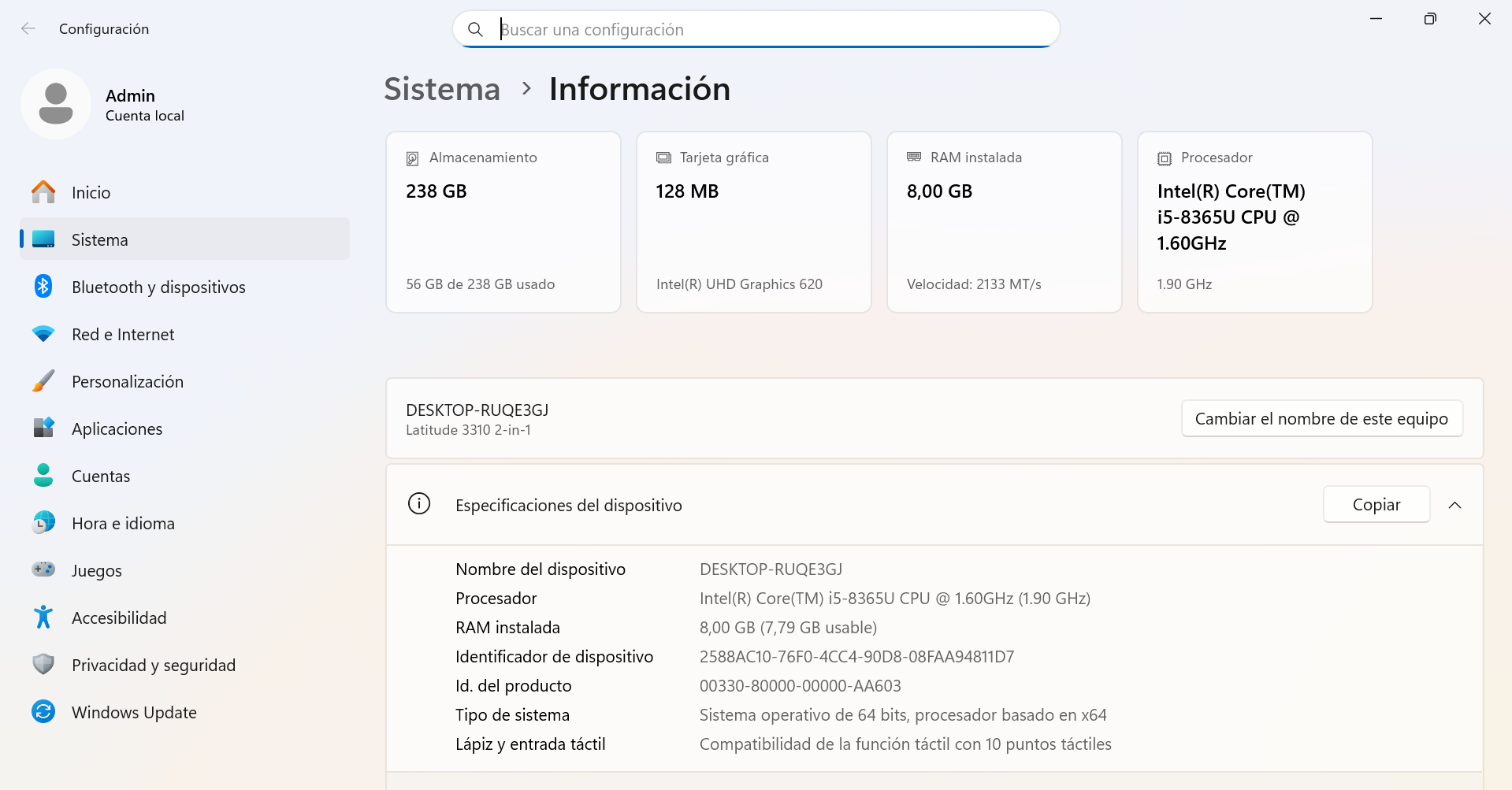 Portátil Convertible - Dell Latitude 3310 2 en 1 | 13,3″ FHD | i5-8265U | 250 GB M2 | 8 GB RAM (7207) - Imagen 10