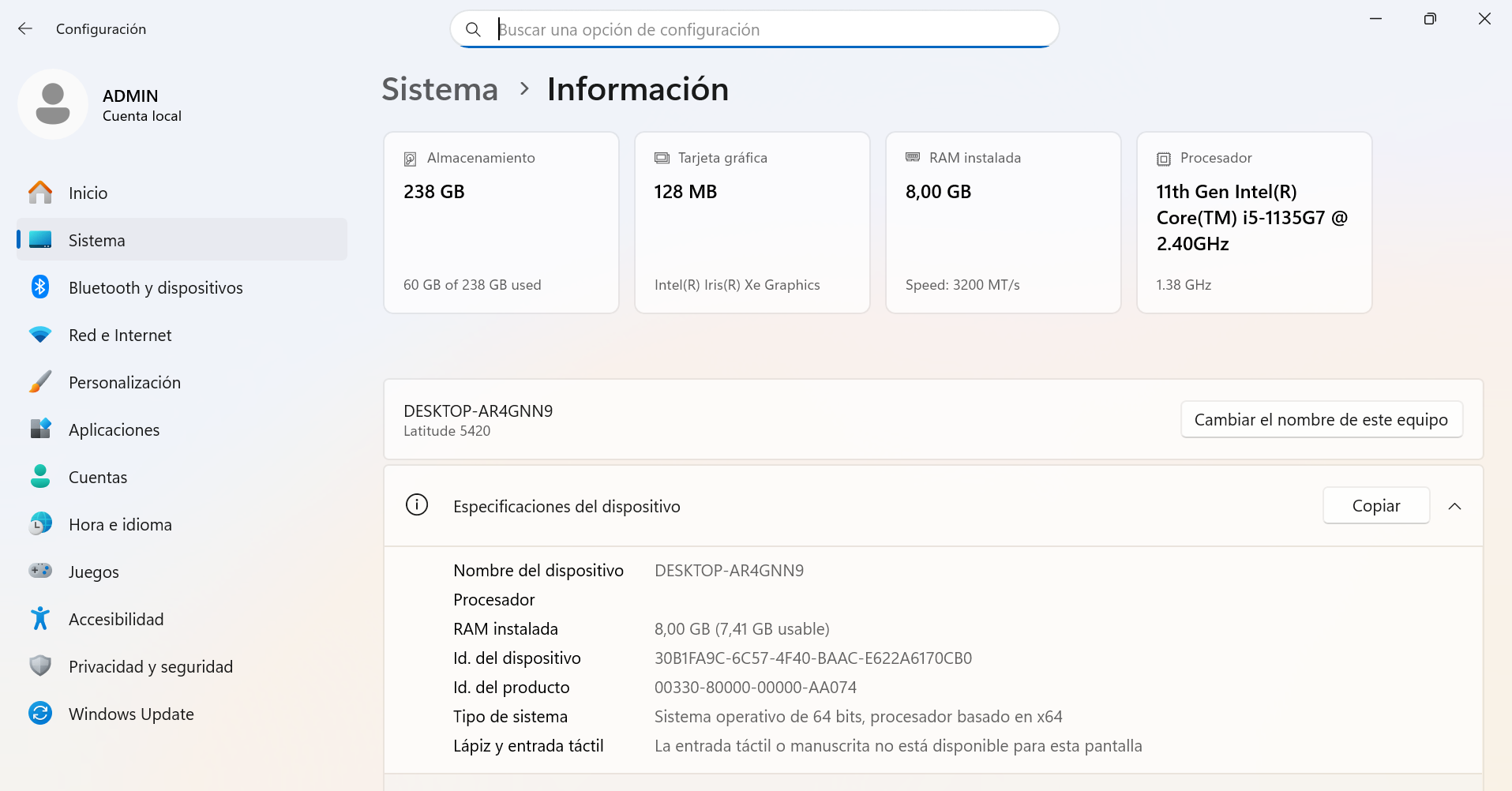 Portátil - Dell Latitude 5420 – Intel Core i5 11ª Gen, 8GB RAM, SSD 256GB (7196) - Imagen 6