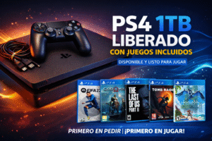PS4 1TB Liberado con Juegos Incluidos - Consola PlayStation 4 - Control - Cable (7210) - 515