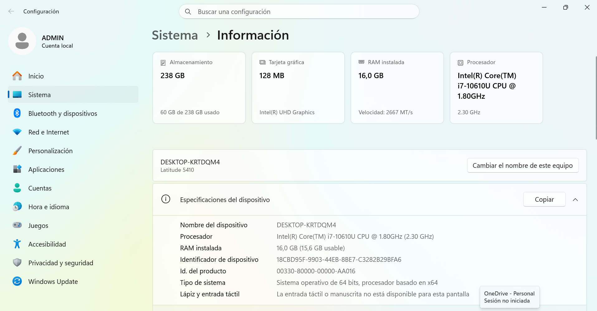 Portátil Dell Latitude 5410 | Intel Core i7 10ª Gen | 16GB RAM | SSD 256GB (7211) - Imagen 8