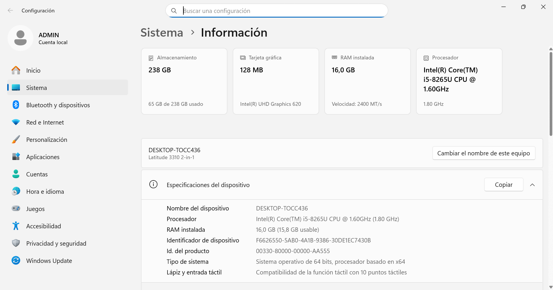 Portátil Dell Latitude 3310 2-en-1 Táctil | Core i5 8ª Gen | 16GB RAM | SSD 256GB (7294) - Imagen 12